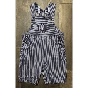 JoJo Maman Bebe Kids Nautical Blue Stripe Sailboat Overalls Shortalls 12 Months